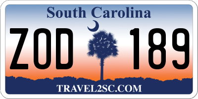 SC license plate ZOD189