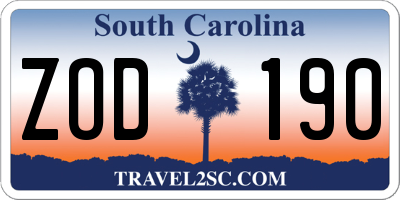 SC license plate ZOD190