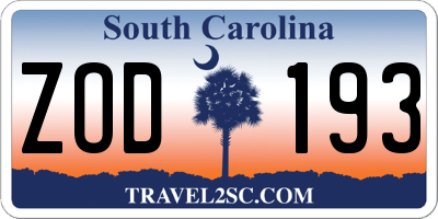 SC license plate ZOD193