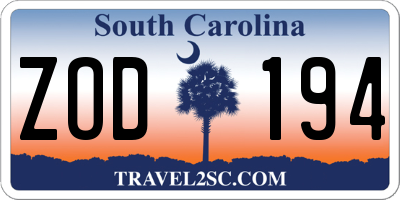 SC license plate ZOD194