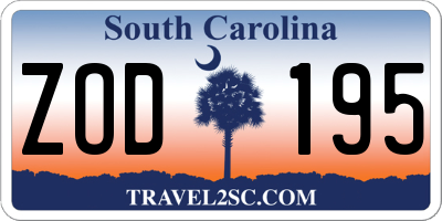 SC license plate ZOD195
