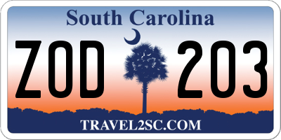 SC license plate ZOD203