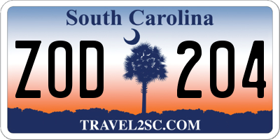 SC license plate ZOD204