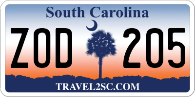 SC license plate ZOD205