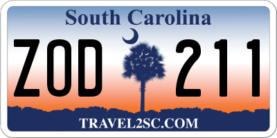 SC license plate ZOD211