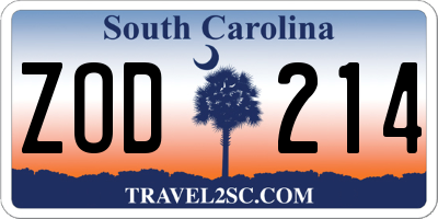 SC license plate ZOD214