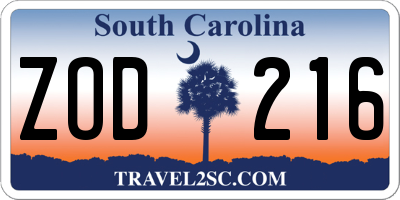 SC license plate ZOD216