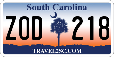 SC license plate ZOD218