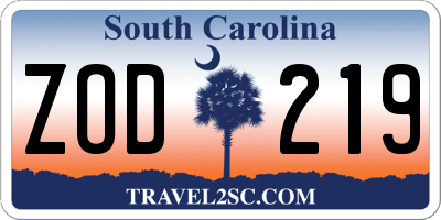 SC license plate ZOD219