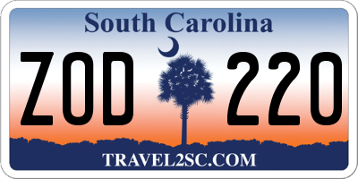SC license plate ZOD220