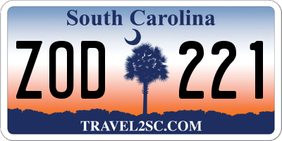 SC license plate ZOD221