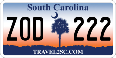 SC license plate ZOD222