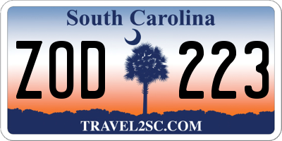 SC license plate ZOD223