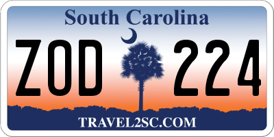 SC license plate ZOD224