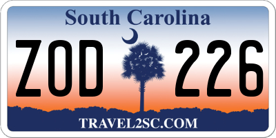 SC license plate ZOD226