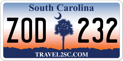 SC license plate ZOD232