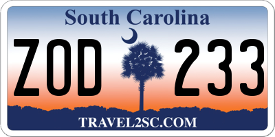 SC license plate ZOD233