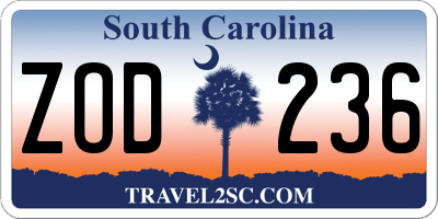 SC license plate ZOD236