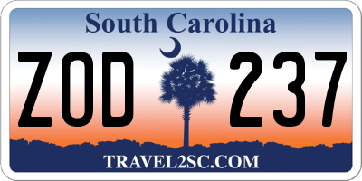 SC license plate ZOD237
