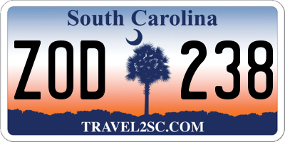 SC license plate ZOD238