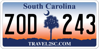 SC license plate ZOD243