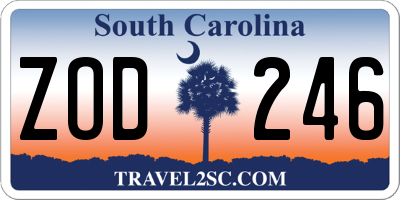 SC license plate ZOD246