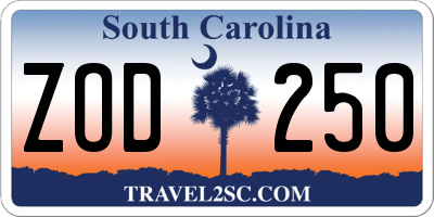 SC license plate ZOD250