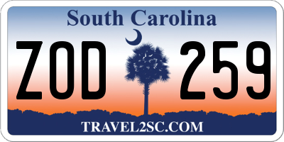 SC license plate ZOD259