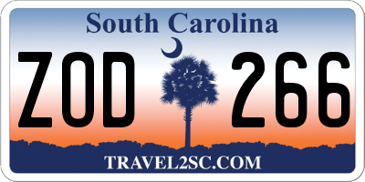 SC license plate ZOD266