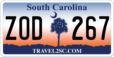 SC license plate ZOD267