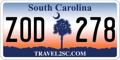 SC license plate ZOD278