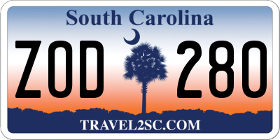 SC license plate ZOD280