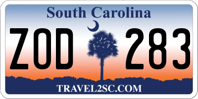 SC license plate ZOD283