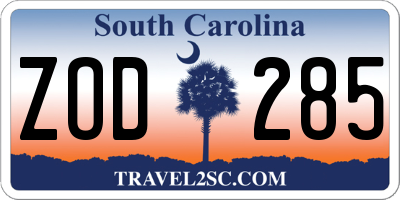 SC license plate ZOD285