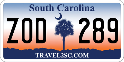 SC license plate ZOD289