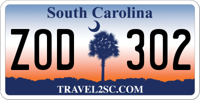 SC license plate ZOD302