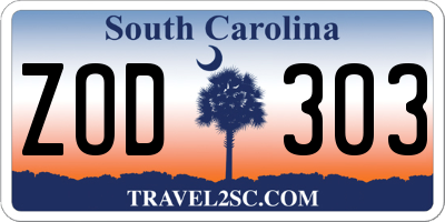 SC license plate ZOD303