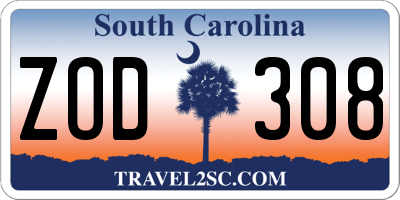 SC license plate ZOD308