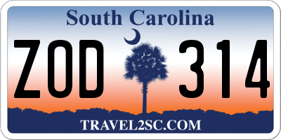 SC license plate ZOD314