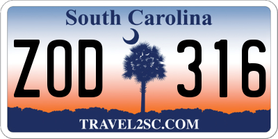 SC license plate ZOD316