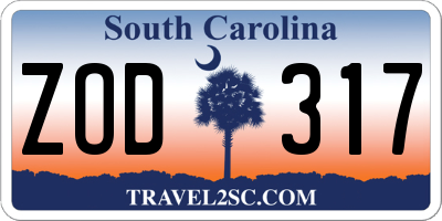 SC license plate ZOD317
