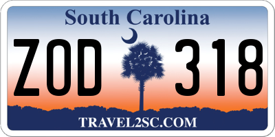 SC license plate ZOD318
