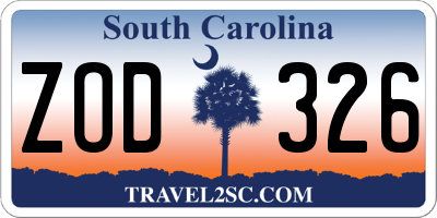 SC license plate ZOD326