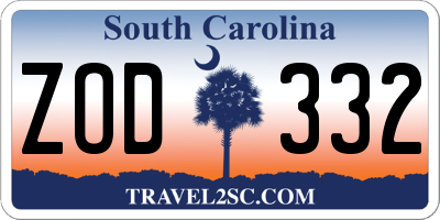 SC license plate ZOD332