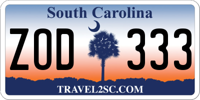 SC license plate ZOD333