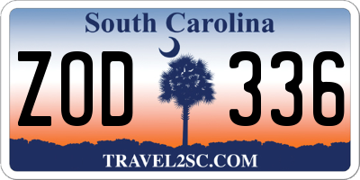 SC license plate ZOD336