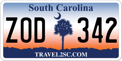 SC license plate ZOD342