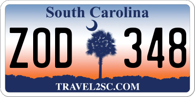 SC license plate ZOD348