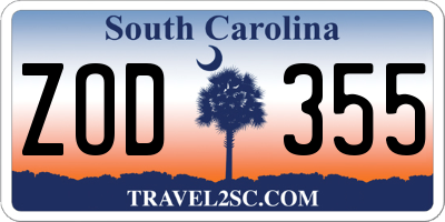 SC license plate ZOD355