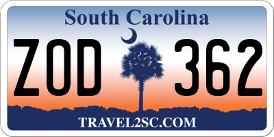 SC license plate ZOD362